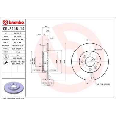 Brembo | Bremsscheibe | 09.3148.14