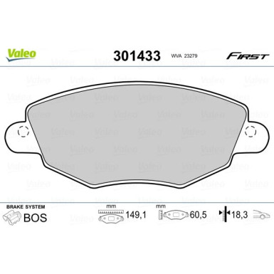 Valeo | Bremsbelagsatz, Scheibenbremse | 301433