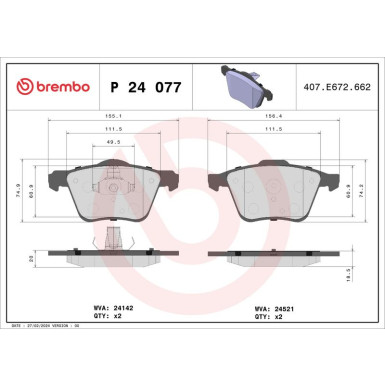 Brembo | Bremsbelagsatz, Scheibenbremse | P 24 077