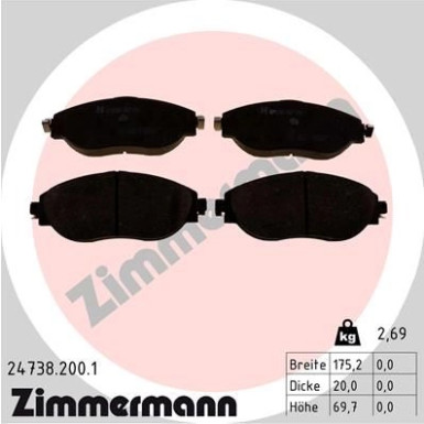 Zimmermann | Bremsbelagsatz, Scheibenbremse | 24738.200.1