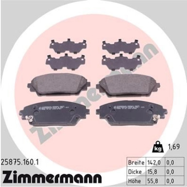 Zimmermann | Bremsbelagsatz, Scheibenbremse | 25875.160.1