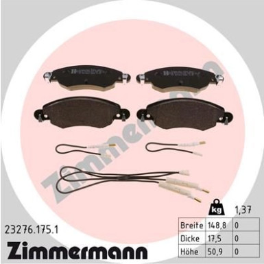 Zimmermann | Bremsbelagsatz, Scheibenbremse | 23276.175.1