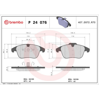 Brembo | Bremsbelagsatz, Scheibenbremse | P 24 076