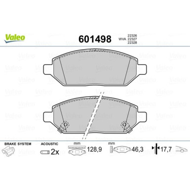 Valeo | Bremsbelagsatz, Scheibenbremse | 601498