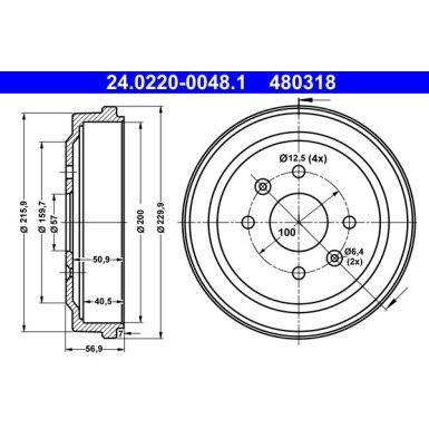 ATE | Bremstrommel | 24.0220-0048.1