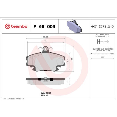 Brembo | Bremsbelagsatz, Scheibenbremse | P 68 008