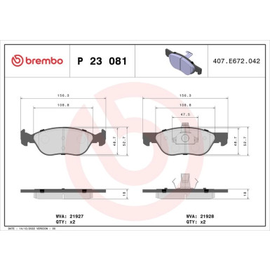 Brembo | Bremsbelagsatz, Scheibenbremse | P 23 081