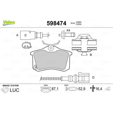 Valeo | Bremsbelagsatz, Scheibenbremse | 598474