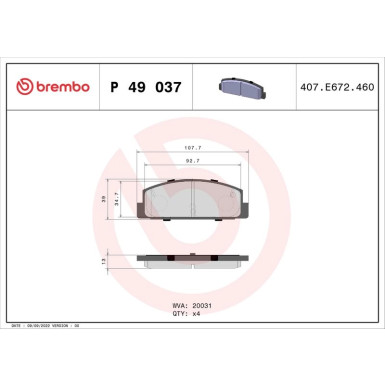 Brembo | Bremsbelagsatz, Scheibenbremse | P 49 037