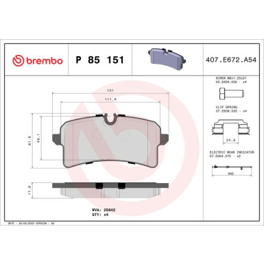 Brembo | Bremsbelagsatz, Scheibenbremse | P 85 151