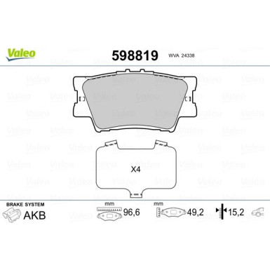 Valeo | Bremsbelagsatz, Scheibenbremse | 598819