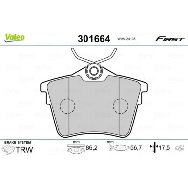 Valeo | Bremsbelagsatz, Scheibenbremse | 301664