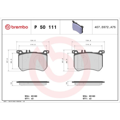 Brembo | Bremsbelagsatz, Scheibenbremse | P 50 111