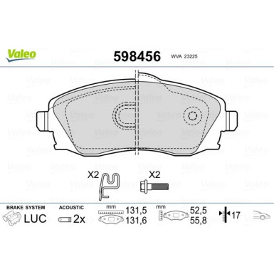 Valeo | Bremsbelagsatz, Scheibenbremse | 598456