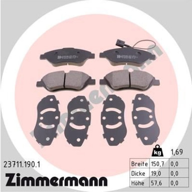 Zimmermann | Bremsbelagsatz, Scheibenbremse | 23711.190.1