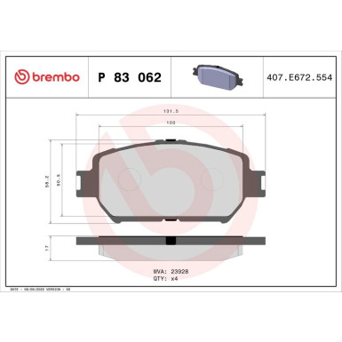 Brembo | Bremsbelagsatz, Scheibenbremse | P 83 062