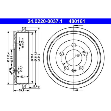 ATE | Bremstrommel | 24.0220-0037.1