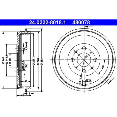 ATE | Bremstrommel | 24.0222-8018.1 ATE | Bremstrommel | 24.0222-8018.1
