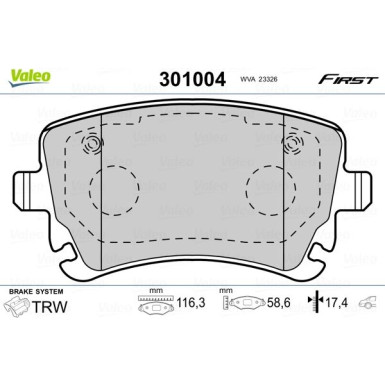 Valeo | Bremsbelagsatz, Scheibenbremse | 301004