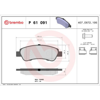 Brembo | Bremsbelagsatz, Scheibenbremse | P 61 091