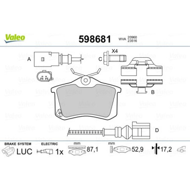 Valeo | Bremsbelagsatz, Scheibenbremse | 598681