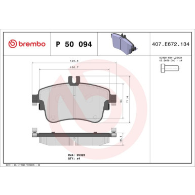 Brembo | Bremsbelagsatz, Scheibenbremse | P 50 094X