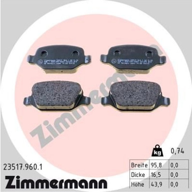 Zimmermann | Bremsbelagsatz, Scheibenbremse | 23517.960.1