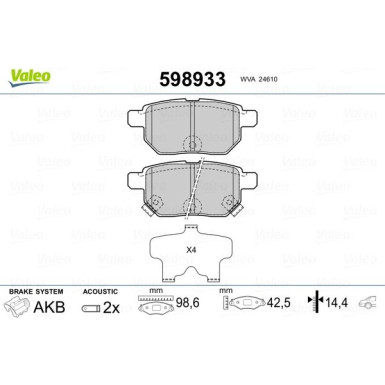 Valeo | Bremsbelagsatz, Scheibenbremse | 598933