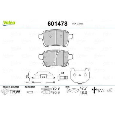 Valeo | Bremsbelagsatz, Scheibenbremse | 601478