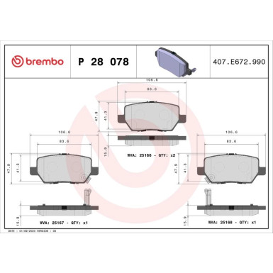 Brembo | Bremsbelagsatz, Scheibenbremse | P 28 078