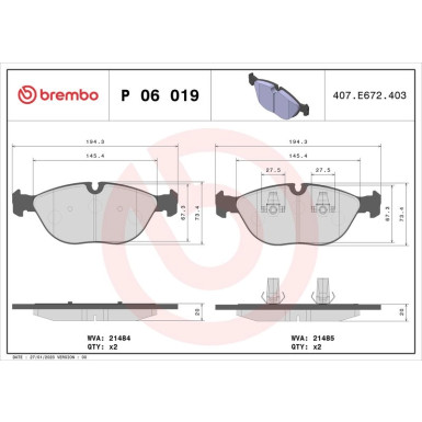 Brembo | Bremsbelagsatz, Scheibenbremse | P 06 019