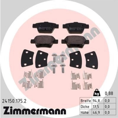 Zimmermann | Bremsbelagsatz, Scheibenbremse | 24150.175.2