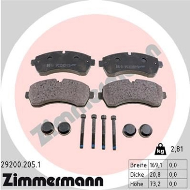 Zimmermann | Bremsbelagsatz, Scheibenbremse | 29200.205.1