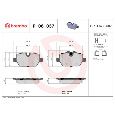 Brembo | Bremsbelagsatz, Scheibenbremse | P 06 037X