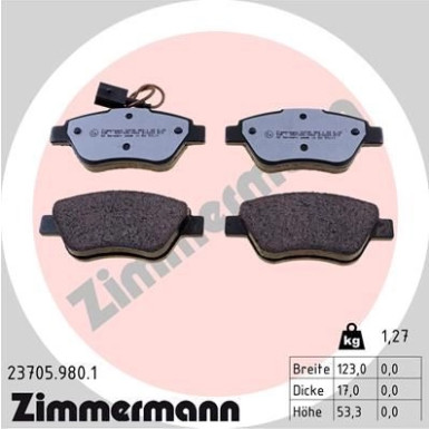 Zimmermann | Bremsbelagsatz, Scheibenbremse | 23705.980.1