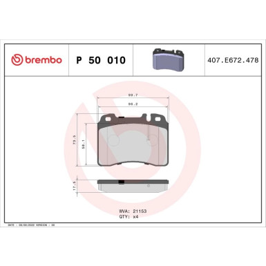 Brembo | Bremsbelagsatz, Scheibenbremse | P 50 010