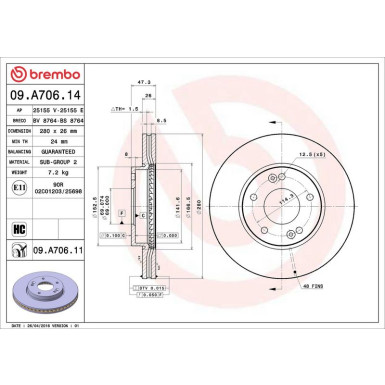 Brembo | Bremsscheibe | 09.A706.11 Brembo | Bremsscheibe | 09.A706.11