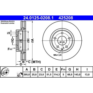 ATE 24.0125-0208.1 Bremsscheibe Ø295mm, 5x114,3, Belüftet, beschichtet