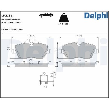 Delphi | Bremsbelagsatz, Scheibenbremse | LP2186