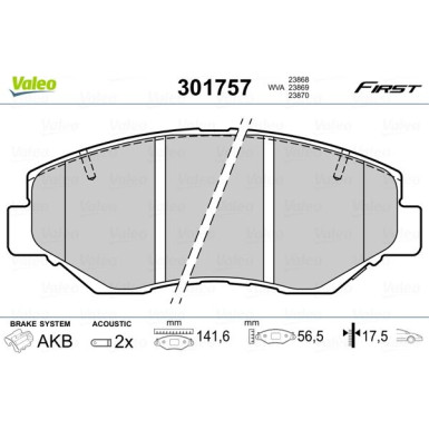 Valeo | Bremsbelagsatz, Scheibenbremse | 301757