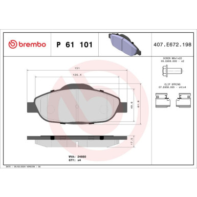 Brembo | Bremsbelagsatz, Scheibenbremse | P 61 101