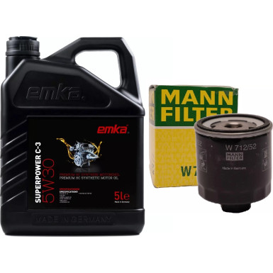 MANN-FILTER W 712/52 Ölfilter + Superpower C-3 SAE 5W30, 5L EMKA