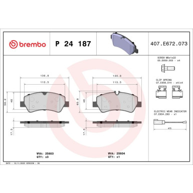 Brembo | Bremsbelagsatz, Scheibenbremse | P 24 187