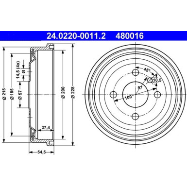 ATE | Bremstrommel | 24.0220-0011.2