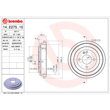 Brembo | Bremstrommel | 14.E275.10