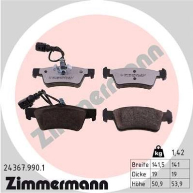 Zimmermann | Bremsbelagsatz, Scheibenbremse | 24367.990.1