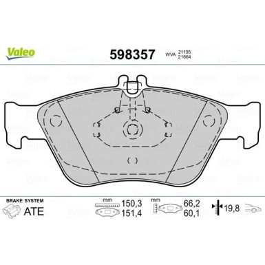 Valeo | Bremsbelagsatz, Scheibenbremse | 598357