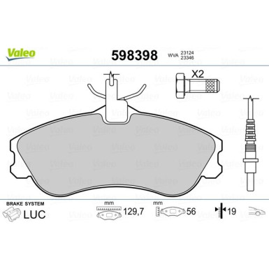 Valeo | Bremsbelagsatz, Scheibenbremse | 598398