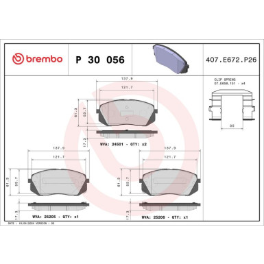 Brembo | Bremsbelagsatz, Scheibenbremse | P 30 056