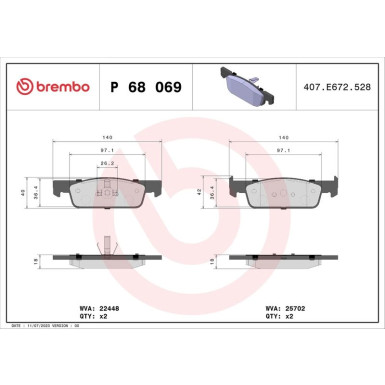 Brembo | Bremsbelagsatz, Scheibenbremse | P 68 069